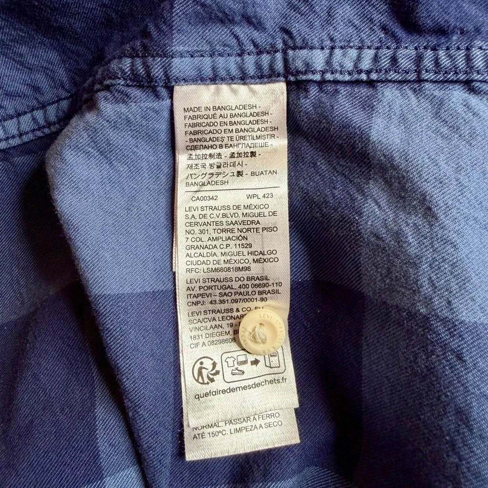 Levis Mens Large‎ Relaxed Fit Blue Buffalo Plaid Button Down Flannel Shirt